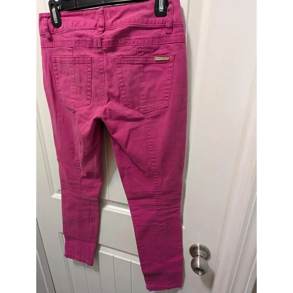 Michael Kors Women's Pink Skinny Jeans with MK Logo Buttons Size O